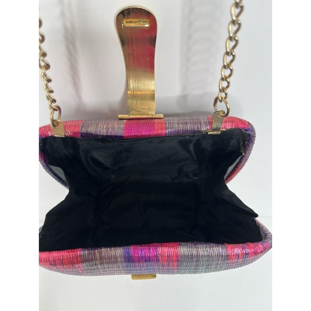 Vibrant Hard Shell Woven Straw Snake Chain Small Purse Handbag Evening Classy - Picture 4 of 5